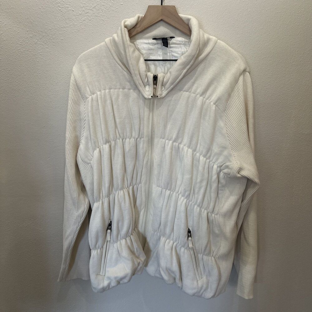 Soma Intimates Zip-up Sweatshirt Jacket Cream Beige Wool Blend Long Sleeve XL